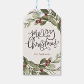 Merry Christmas Greenery Wreath Holiday Label Cadeaulabel (Voorkant)