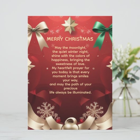 Merry Christmas Greeting Card with Festive Ribbons Aankondiging (Staand voorkant)