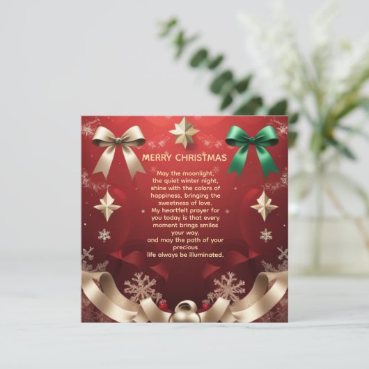 Merry Christmas Greeting Card with Festive Ribbons Aankondiging (Staand voorkant)