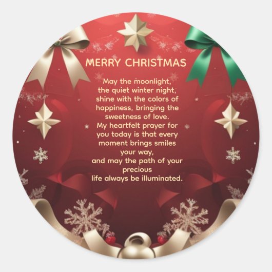 Merry Christmas Greeting Card with Festive Ribbons Ronde Sticker (Voorkant)