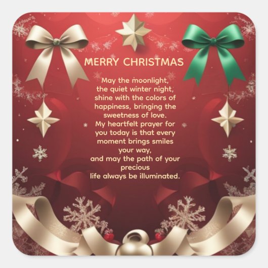 Merry Christmas Greeting Card with Festive Ribbons Vierkante Sticker (Voorkant)
