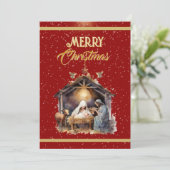 Merry Christmas Greetings: Gold, Red & Silver  Hol Feestdagenkaart (Staand voorkant)