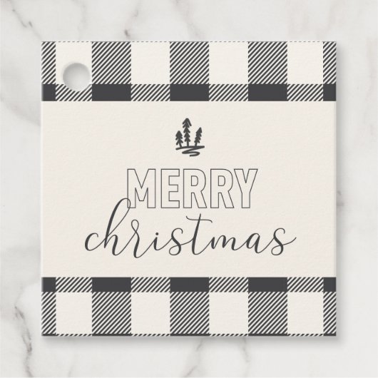 Merry Christmas Grey Buffalo Plaid Bedankjes Labels (Voorkant)