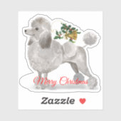 Merry Christmas Grey Poodle Custom-Cut Vinyl Sticker (Vel)