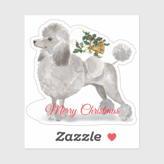 Merry Christmas Grey Poodle Custom-Cut Vinyl Sticker (Vel)