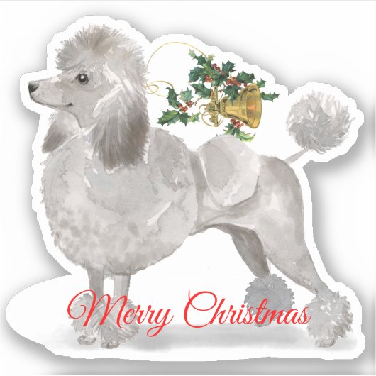 Merry Christmas Grey Poodle Custom-Cut Vinyl Sticker (Voorkant)