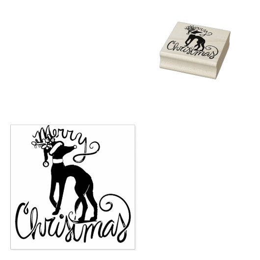 Merry Christmas Greyhound Reindeer Rubber Stamp Rubberstempel (Gestempeld)