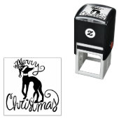 Merry Christmas Greyhound Reindeer Rubber Stamp Zelfinktende Stempel (In situ)