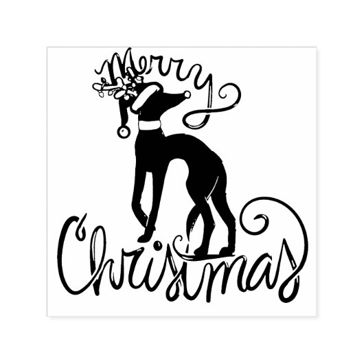 Merry Christmas Greyhound Reindeer Rubber Stamp Zelfinktende Stempel (Design)