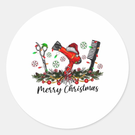 Merry Christmas Haarstylist Kapsalon Matching C Ronde Sticker (Voorkant)