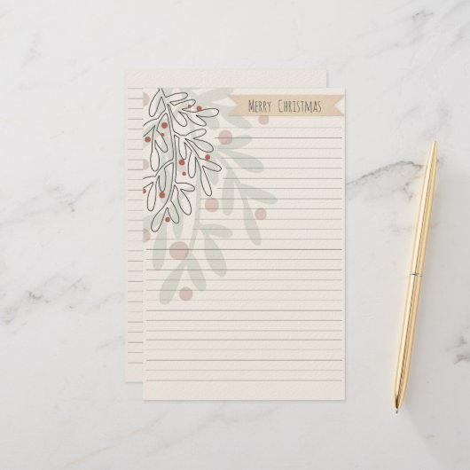 Merry Christmas hand drawn floral mistletoe Briefpapier (Voorkant / Achterkant in situ)
