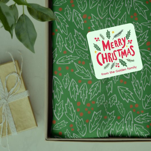 MERRY CHRISTMAS HandDrawn Holiday Whimsical CUSTOM Vierkante Sticker