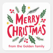 MERRY CHRISTMAS HandDrawn Holiday Whimsical CUSTOM Vierkante Sticker (Voorkant)