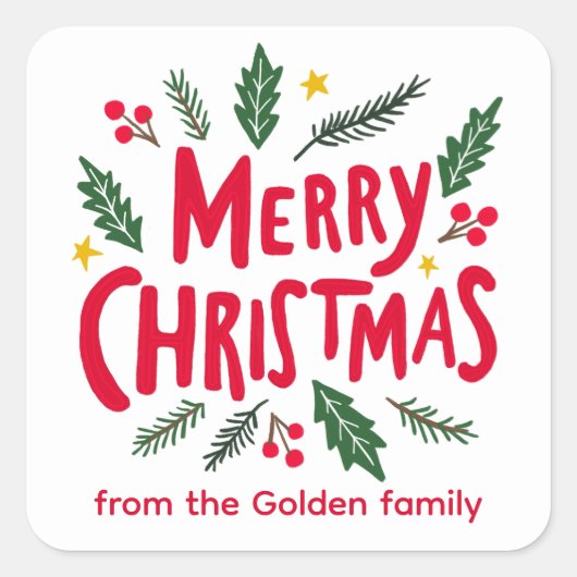 MERRY CHRISTMAS HandDrawn Holiday Whimsical CUSTOM Vierkante Sticker (Voorkant)