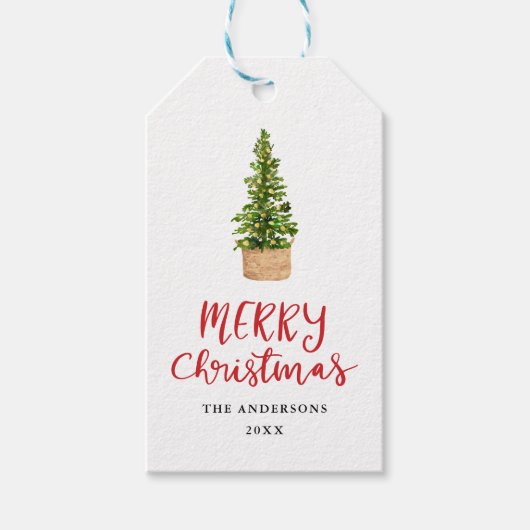 Merry Christmas Handgeschreven Script Feestboom Cadeaulabel (Voorkant)