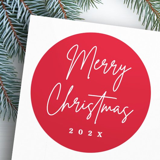 Merry Christmas handgeschreven script rood Ronde Sticker