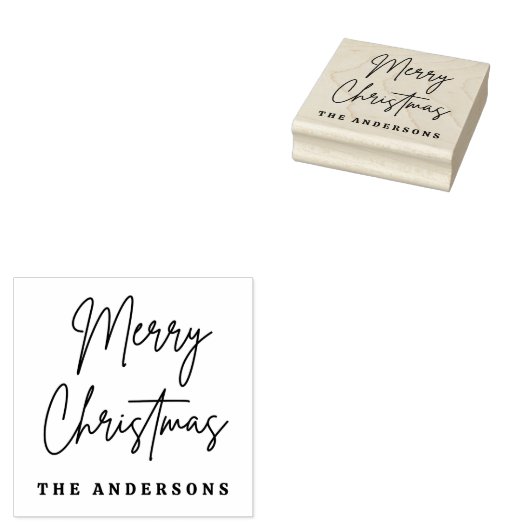 Merry Christmas handgeschreven scriptnaam Rubberstempel (Gestempeld)
