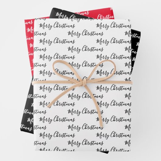 Merry Christmas  Handwriting White Black Red Inpakpapier Vel (In situ)