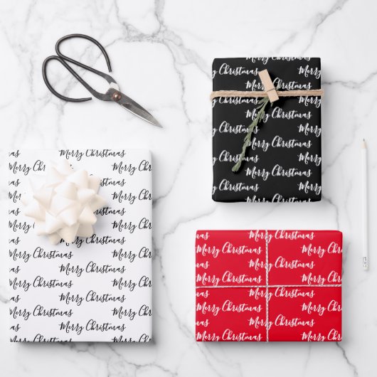 Merry Christmas  Handwriting White Black Red Inpakpapier Vel (Voorkant)