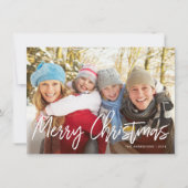 Merry Christmas Handwritten White Script Photo Feestdagenkaart (Voorkant)