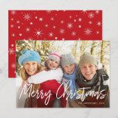 Merry Christmas Handwritten White Script Photo Feestdagenkaart (Voorkant / Achterkant)