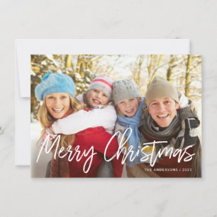 Merry Christmas Handwritten White Script Photo Feestdagenkaart