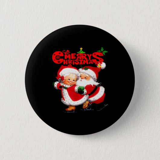 Merry Christmas - Happy Cute Mrs Claus And Mr Clau Ronde Button 5,7 Cm (Voorkant)