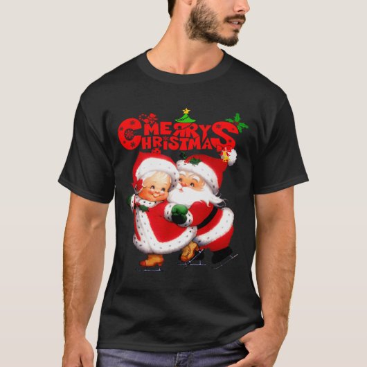 Merry Christmas - Happy Cute Mrs Claus And Mr Clau T-shirt (Voorkant)