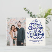 Merry Christmas Happy Hanukkah Family Photo  Feestdagenkaart (Staand voorkant)
