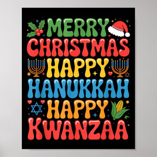 Merry Christmas Happy Hanukkah Kwanzaa Quote Poster (Voorkant)