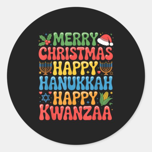 Merry Christmas Happy Hanukkah Kwanzaa Quote  Ronde Sticker (Voorkant)