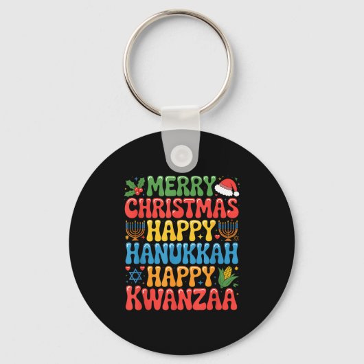 Merry Christmas Happy Hanukkah Kwanzaa Quote  Sleutelhanger (Voorkant)