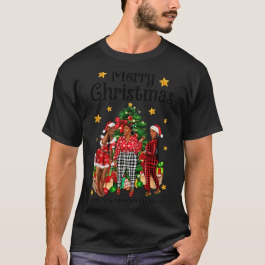 Merry Christmas Happy New Year African American Bl T-shirt (Voorkant)