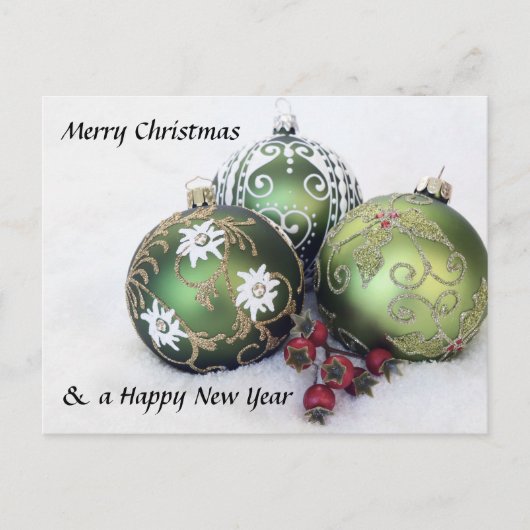 Merry Christmas & Happy New Year bauble Postcard Feestdagenkaart (Voorkant)