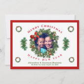 Merry Christmas Happy New Year Family Photo Custom Feestdagenkaart (Voorkant)