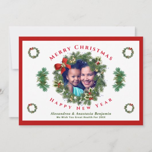 Merry Christmas Happy New Year Family Photo Custom Feestdagenkaart (Voorkant)