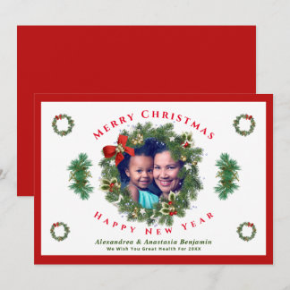 Merry Christmas Happy New Year Family Photo Custom Feestdagenkaart