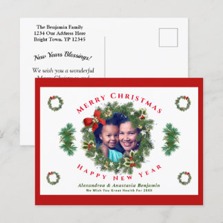 Merry Christmas Happy New Year Family Photo Custom Feestdagenkaart