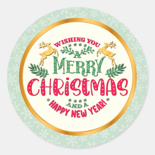 Merry Christmas & Happy New Year Festive Holiday Ronde Sticker (Voorkant)