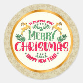 Merry Christmas & Happy New Year Festive Holiday Ronde Sticker (Voorkant)