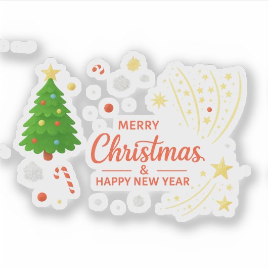 Merry Christmas & Happy New Year | Festive Holiday Sticker (Voorkant)