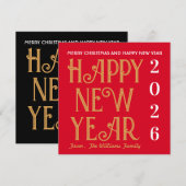 Merry Christmas &Happy New Year Flat Holiday Card Feestdagenkaart (Voorkant / Achterkant)