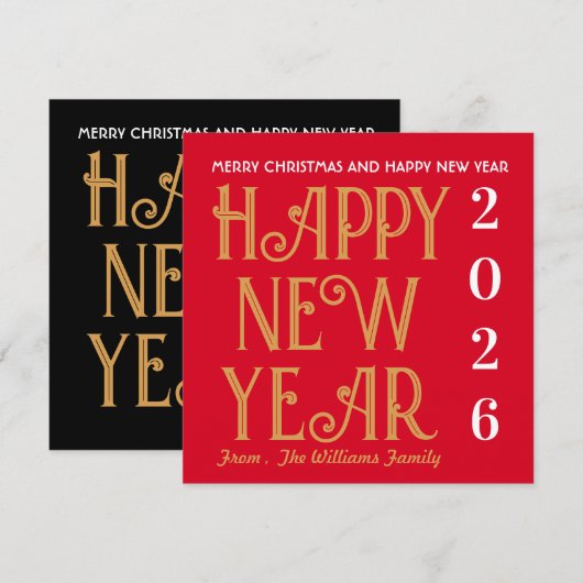 Merry Christmas &Happy New Year Flat Holiday Card Feestdagenkaart (Voorkant / Achterkant)