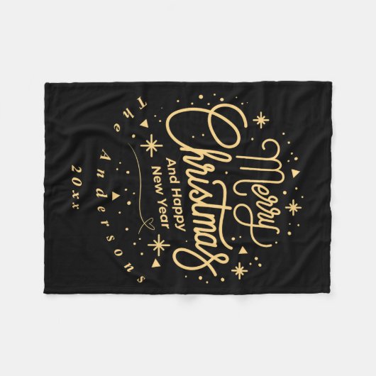 Merry Christmas Happy New Year Modern Green Gold Fleece Deken (Voorkant (Horizontaal))