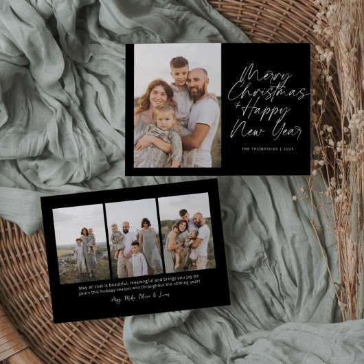 Merry Christmas & Happy New Year Modern Script Feestdagenkaart