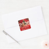 Merry Christmas & Happy New Year, Red Santa Cat Vierkante Sticker (Envelop)