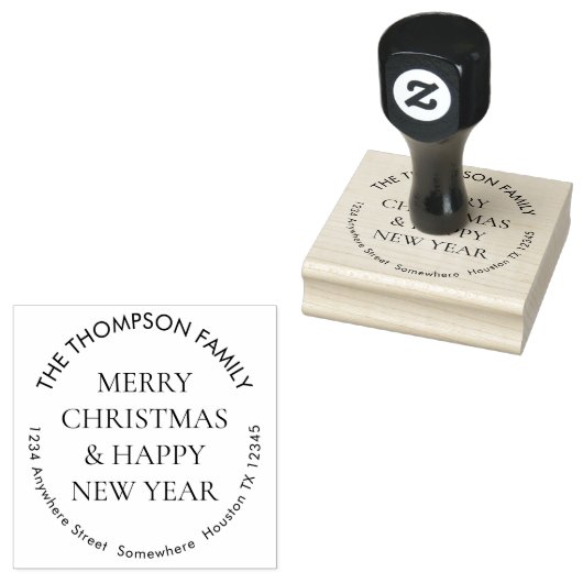 Merry Christmas happy New Year Return Address Rubberstempel (Gestempeld)
