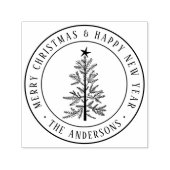 Merry Christmas & Happy New Year Rustic Pine Tree  Zelfinktende Stempel (Design)