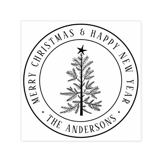 Merry Christmas & Happy New Year Rustic Pine Tree  Zelfinktende Stempel (Design)