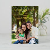 Merry Christmas Happy New Year Script Custom Photo Folie Feestdagenkaart (Staand Voorkant)